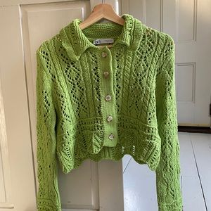 zara pointelle knit jacket